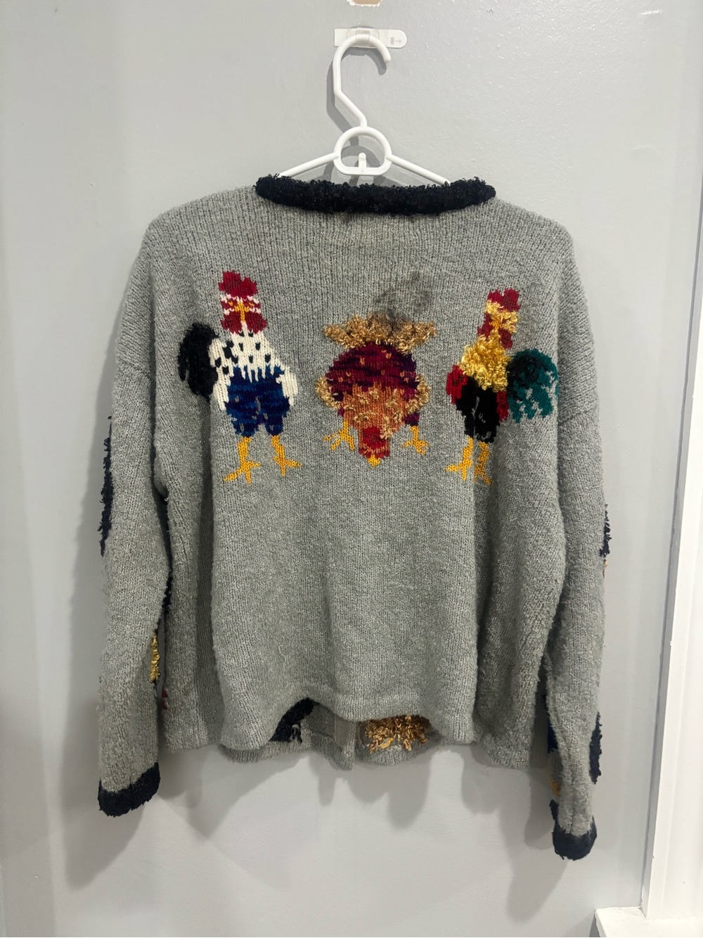 Vintage Design Options Philip Jane Gordon Cardigan Farmcore Rooster Chicken L - Picture 5 of 10